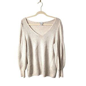 Chico's Women's Natural Rib Knit Sweater with Blouson Sleeves Size 1/M